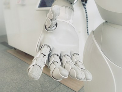 A white robot in a laboratory